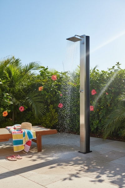 Solardusche ROYAL DELUXE-Chromstahl - 30liter - eckiger Duschkopf